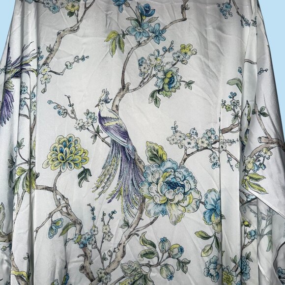 Wrap Up by VP / Bird Floral Long Caftan White/Blue/Lilac Size L/XL - Picture 4 of 7